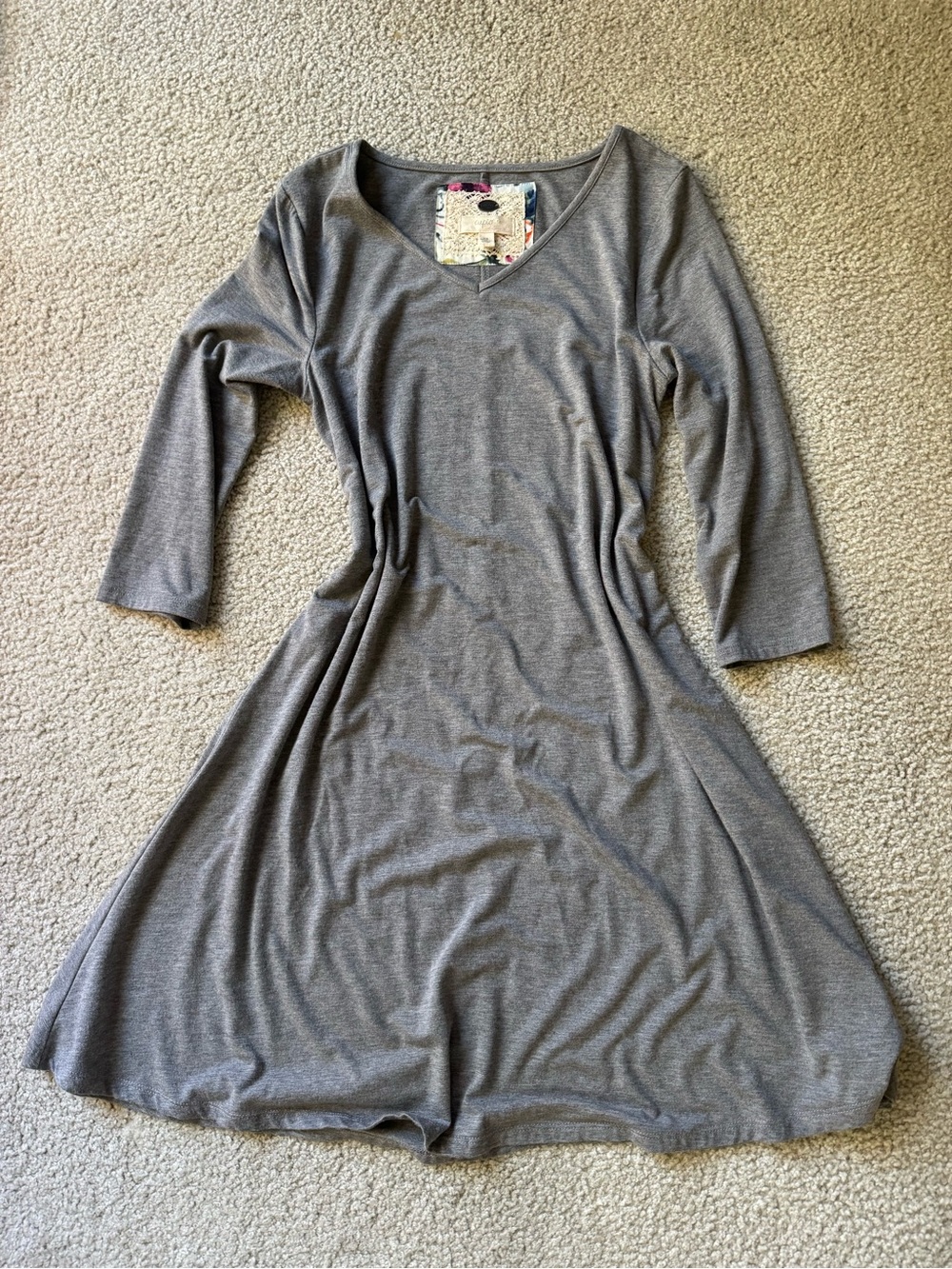 Cupio Heather Gray V-Neck Long Sleeve A-Line Dress fit flare sexy party